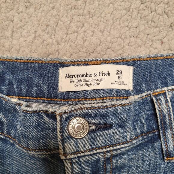 Abercrombie & Fitch Jeans 29 8 Blue 90s Slim Straight Ultra High Rise Distressed - Picture 5 of 8